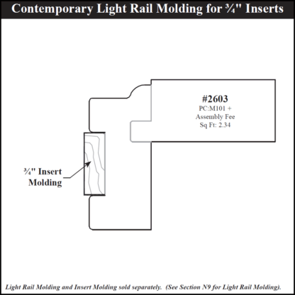 2603 Contemporary Light Rail Molding with 3/4 Insert Molding