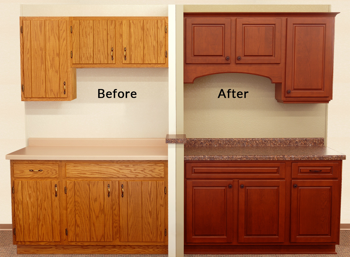 Before and After Cabinet Refacing Display for Showroom