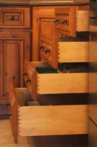 Kitchen Cabinet with a bank of dovetail drawers